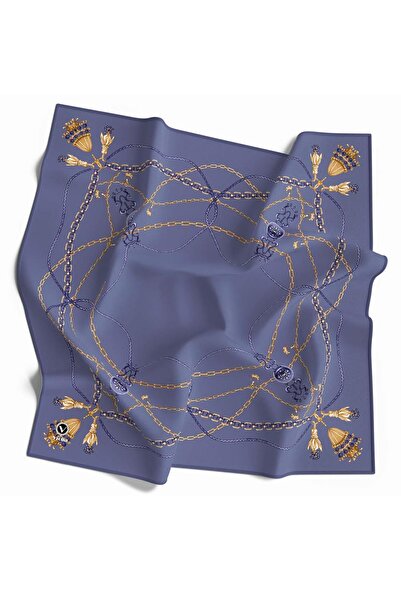 VİOLLA Kristal Geometrik Desenli İndigo Renkli 90x90 Eşarp (İpek İçermez) Ken...