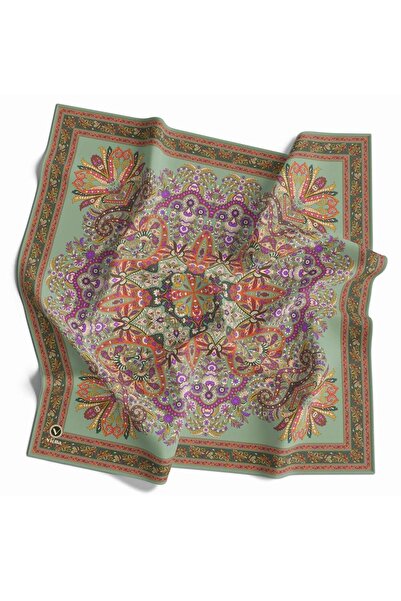 VİOLLA Kristal Şal Desenli Haki Renkli 90x90 Eşarp (İpek İçermez) Dikim Şekli...