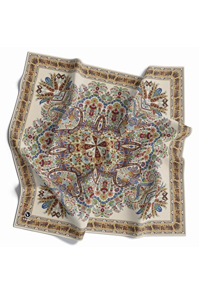 VİOLLA Kristal Şal Desenli Bej Renkli 90x90 Eşarp (İpek İçermez) Dikim Şekli ...