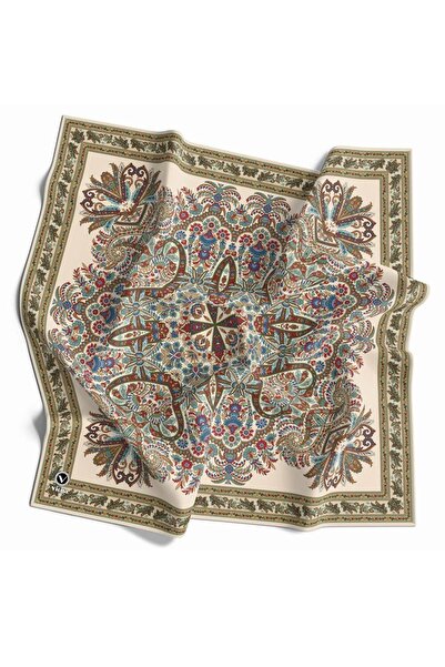 VİOLLA Kristal Şal Desenli Krem Renkli 90x90 Eşarp (İpek İçermez) Dikim Şekli...