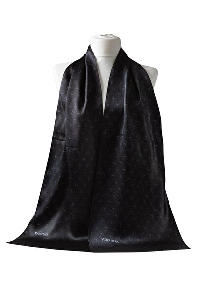 Vissona SATEN İPEK MONOGRAM FULAR 30X170