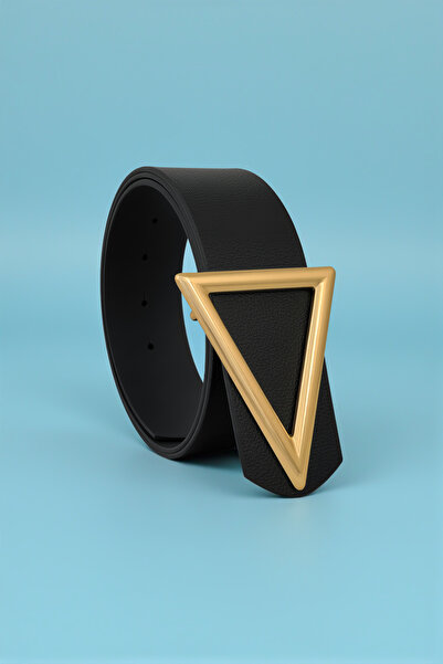 Milleniva Curea neagră de damă cu cataramă triunghiulară aurie