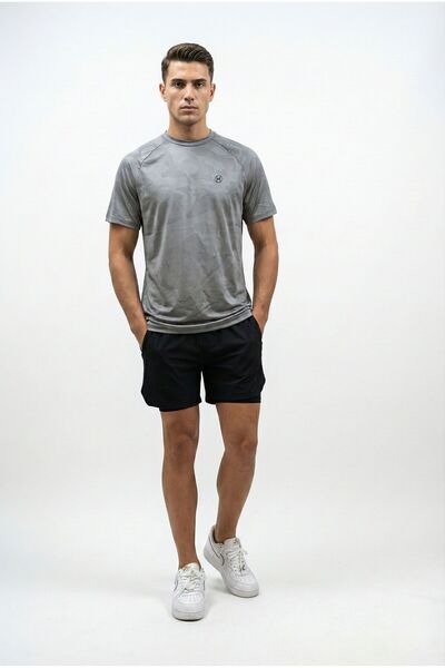 Man Of Man Μπλουζάκι αθλητή με στάμπα καμουφλάζ Raglan Sleeve Grey