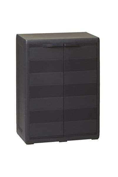 vidaxl خزانة تخزين للحديقة مع رف واحد باللون الأسود