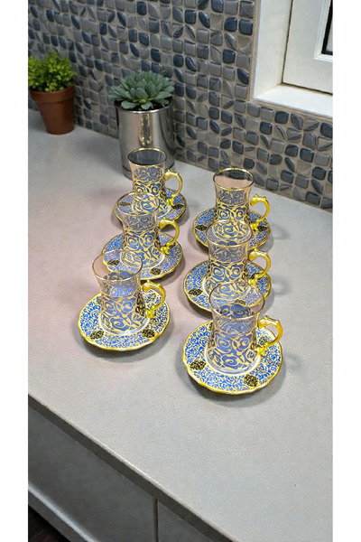AR HOME Turkish style Tea set (6 pieces glass with six porcelain saucers