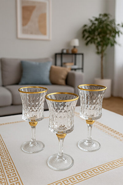 Paşabahçe Altın Detaylı Şık Kristal Kadeh- Su Meşrubat ve Kahve Yanı Su Bardağı