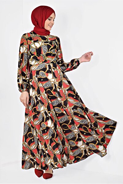 Alvina Balloon Sleeve Patterned Dress - 4928