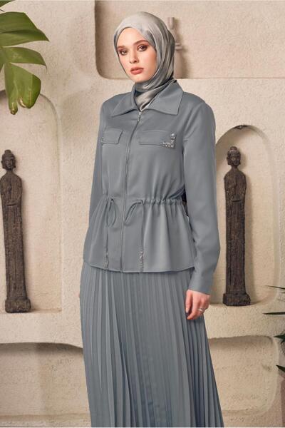 Alvina Satin Suit with Pleated Skirt 45385