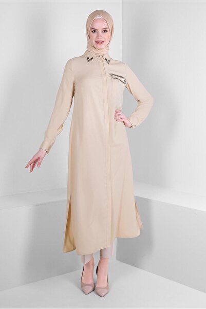 Alvina STONE PRINTED HIDDEN BUTTON LONG TUNIC 43548