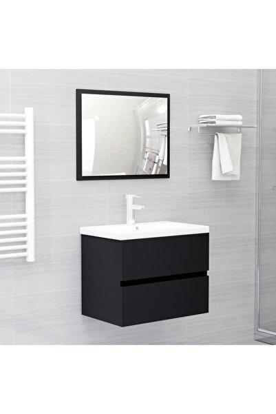 vidaxl مجموعة أثاث الحمام من الخشب الهندسي الأسود