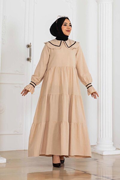 TRENDTESETTÜR KADIN BEJ BEBE YAKA ELBİSE T 3112