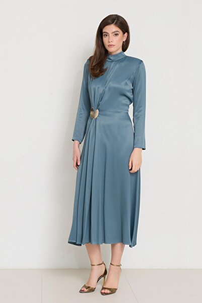 Setre Φόρεμα με μακρύ μανίκι με λεπτομέρεια με κούμπωμα στη μέση από χαλαζία, με μήκος μίντι