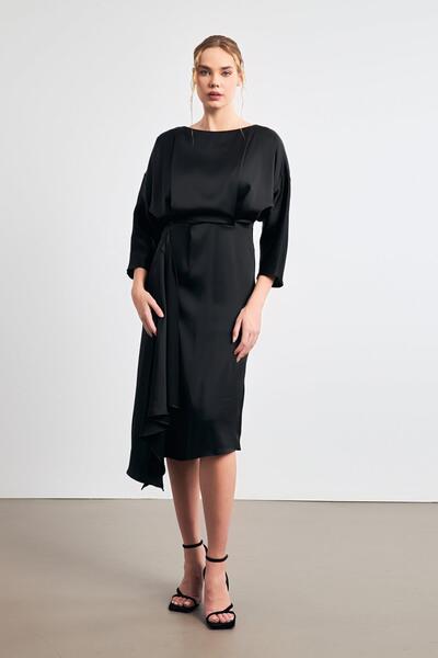 Setre Rochie midi cu mâneci lungi - confortabilă croială și negru cu talie ajustată