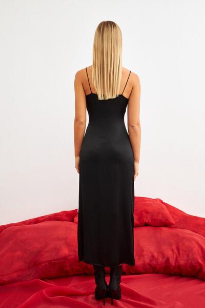 Setre Rochie neagră mini cu bretele, lungime midi - Detaliu transparent