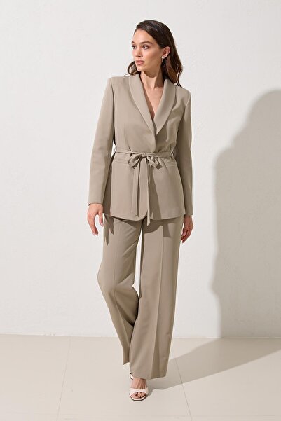 Setre Olive Waist Tie and Pocket Detailed Jacket and Relaxed Cut Trousers Set