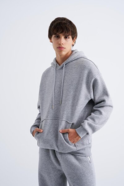 Machinist Hanorac de bază cu glugă oversize gri deschis pentru bărbați