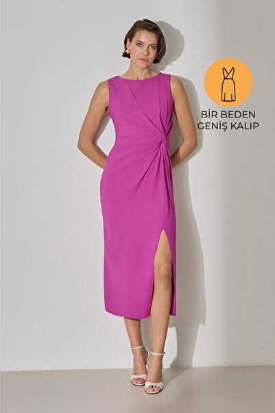 Setre Φούξια φόρεμα με λεπτομέρεια με σχισμή, μήκους μίντι, φαρδιά εφαρμογή