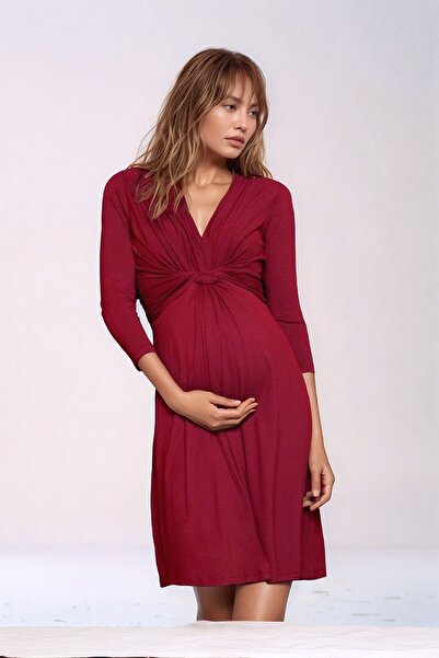 MAMAYAGA Γυναικείο μοντέλο με κόμπο κάτω από το στήθος Αθλητικό φόρεμα εγκυμοσύνης με μανίκια τριών τετάρτων