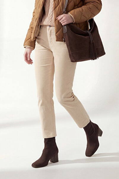 Marjin Γυναικείες μπότες με τακούνι, με φερμουάρ στο πίσω μέρος, Nayis καφέ σουέτ