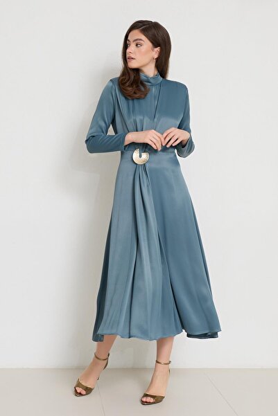 Setre Φόρεμα με μακρύ μανίκι με λεπτομέρεια με κούμπωμα στη μέση από χαλαζία, με μήκος μίντι