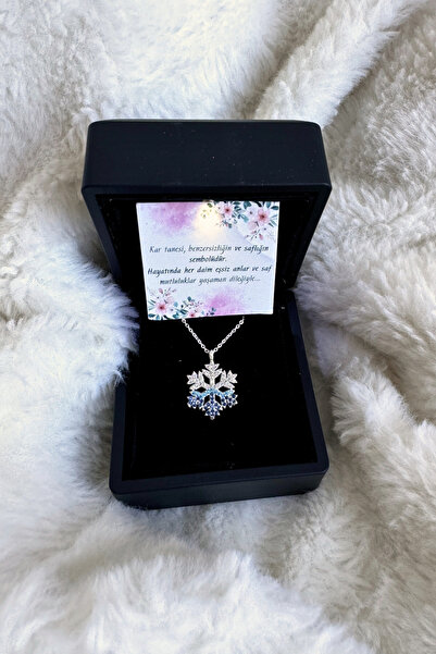Lucente Jewellery Yılbaşına Özel Işıklı Hediye Kutulu Kar Tanesi 925 Ayar Gümüş Kaplama Yılbaşı Hediyesi Kadın Kolye