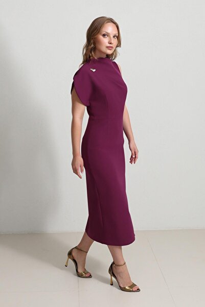 Setre Dark Fuchsia One Shoulder Detailed Full Mold Midi Length Dress
