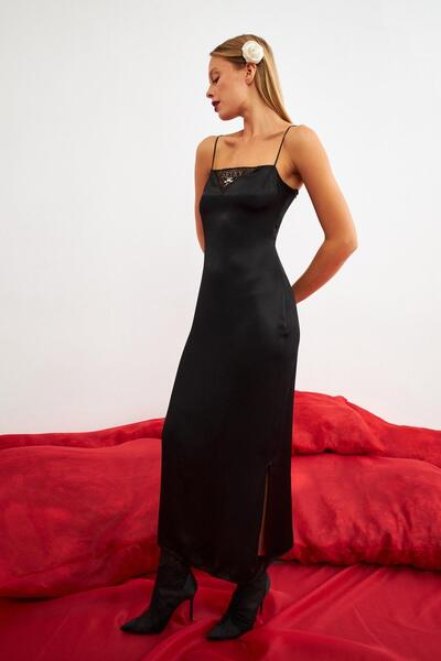 Setre Rochie neagră mini cu bretele, lungime midi - Detaliu transparent