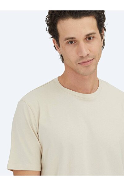 Kip Beige Plain Crew Neck 100% Cotton T-Shirt