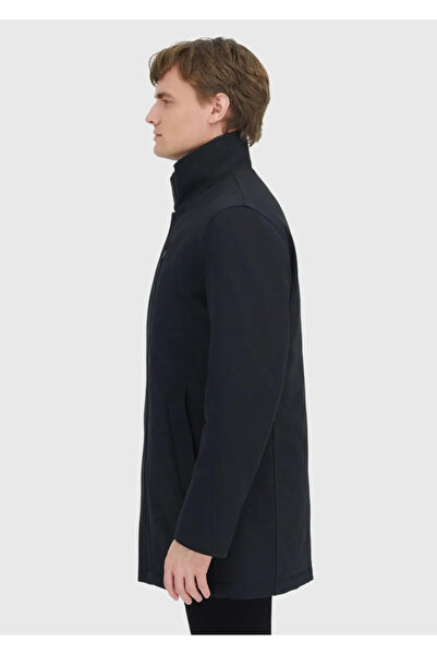 Ramsey Black Mock Neck Casual Woven Coat