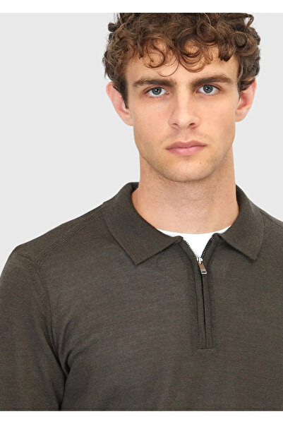 Ramsey Πλεκτό πουλόβερ από μαλλί με λαιμόκοψη χακί