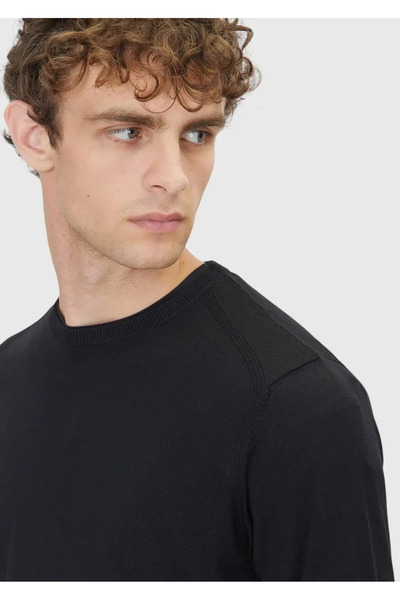 Ramsey Πλεκτό πουλόβερ μαύρο με λαιμόκοψη μασίφ πλεκτό μαλλί