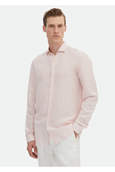 Ramsey Casual Linen Blend - Πουκάμισο με κανονική εφαρμογή με ροζ ρίγες