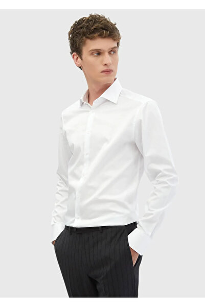 Ramsey White Plain Slim Fit Woven Classic 100% Cotton Shirt