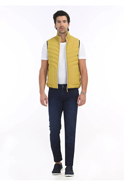 Ramsey Yellow Regular Fit Stand Collar Casual Woven Sports Vest
