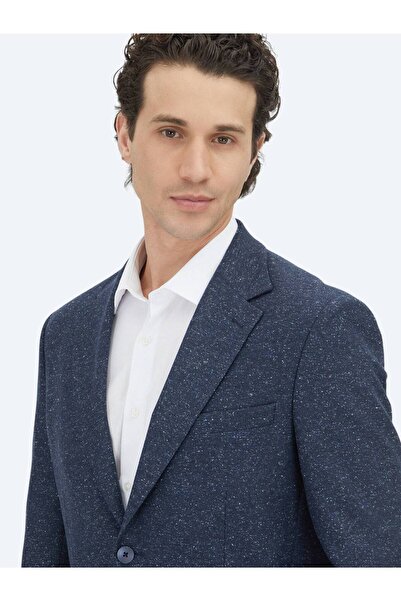 Kip Navy Blue Micro Modern Fit 100% Wool Jacket