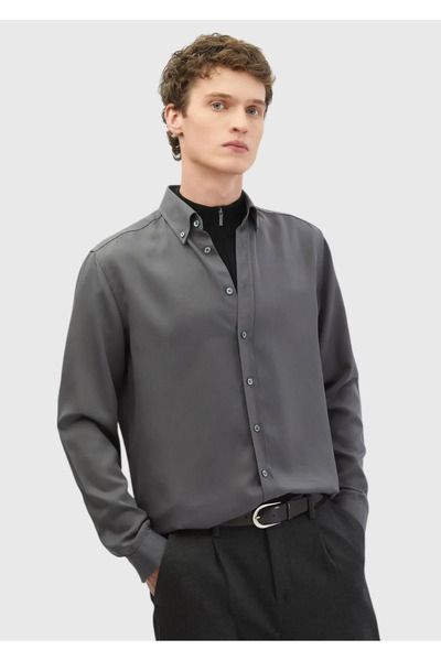 Ramsey Gray Plain Casual Fit Woven Casual Shirt