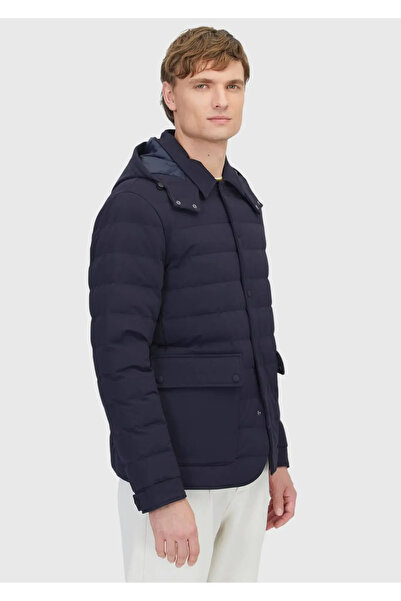 Ramsey Navy Blue Regular Fit Hooded Casual Woven Coat
