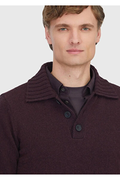 Ramsey Plum Polo Neck Plain Knit Wool Blend Sweater