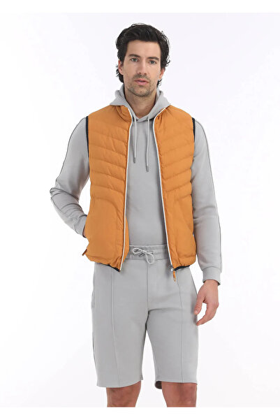 Ramsey Orange Regular Fit Stand Collar Casual Woven Sports Vest