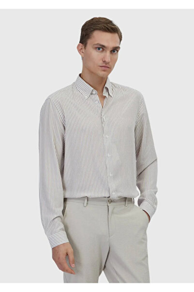Ramsey Beige Striped Casual Fit Woven Casual Shirt