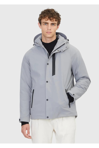 Ramsey Light Gray Regular Fit Hooded Casual Woven Coat