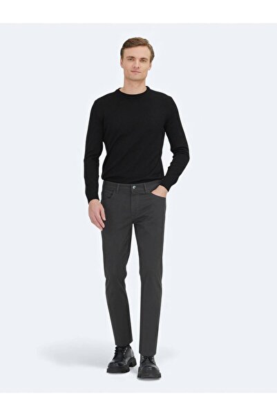 Kip Anthracite Plain Woven Slim Fit Sports Cotton Blend Trousers