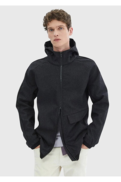 Ramsey Koyu Gri Regular Fit Kapüşonlu Denim Dokuma Mont