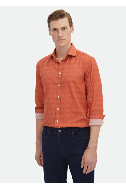 Ramsey Orange Printed - 100% Cotton Regular Fit Casual Shirt