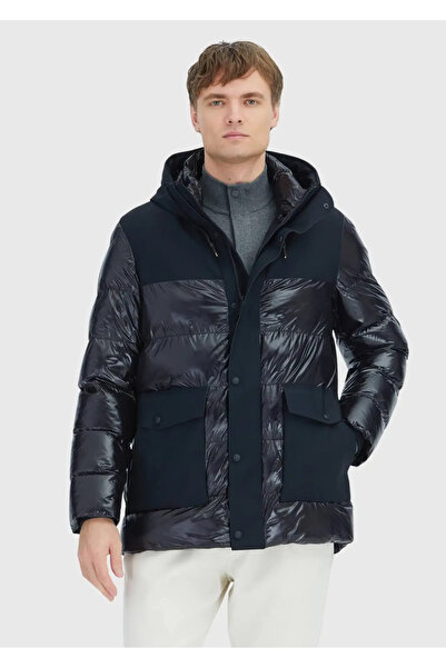 Ramsey Black Regular Fit Hooded Casual Woven Coat