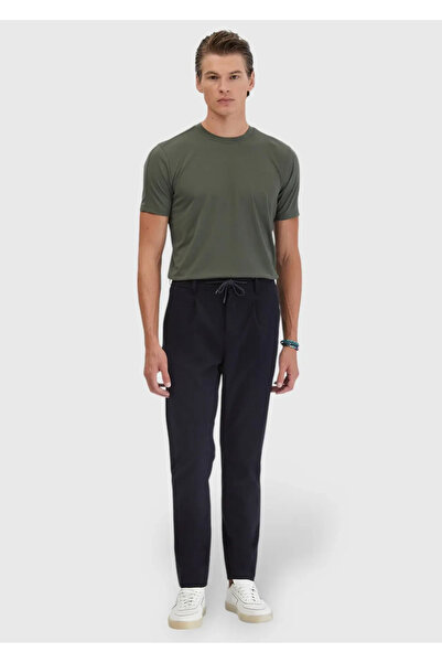 Ramsey Pantaloni casual negri cu țesătură simplă Jogging Fit