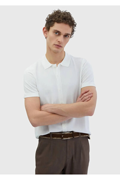 Ramsey Ecru Polo Collar Plain Knitted Cardigan