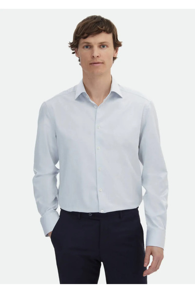 Ramsey Ανοιχτό γκρι ριγέ πουκάμισο κλασικής εφαρμογής από 100% βαμβάκι