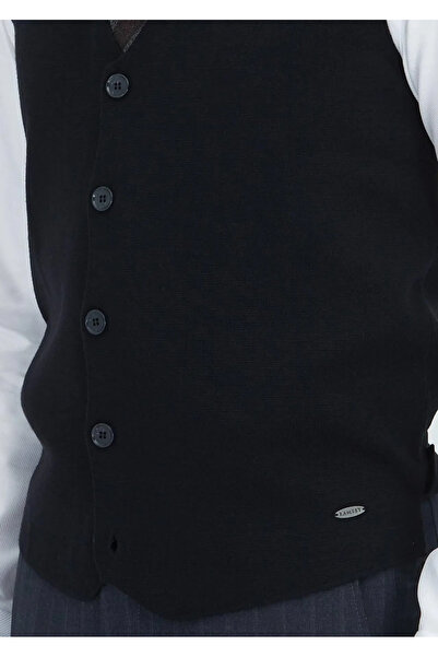 Ramsey Black Regular Fit V-Neck Casual Knitted Sweater Vest