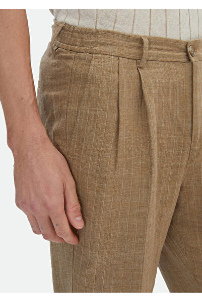 Ramsey Classic Mink Striped Carrot Fit Linen Trousers - 100%